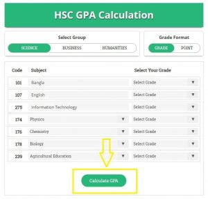 HSC GPA Calculator - Click on Calculate GPA Button