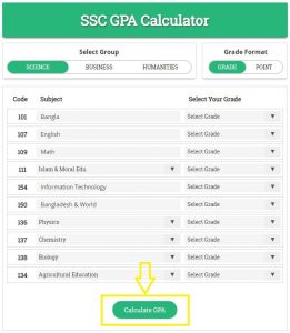 SSC GPA Calculator - Click on Calculate Button