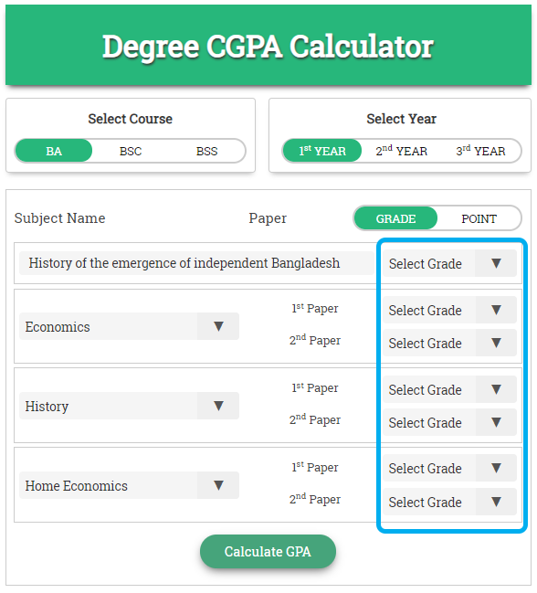 Select Degree Grade